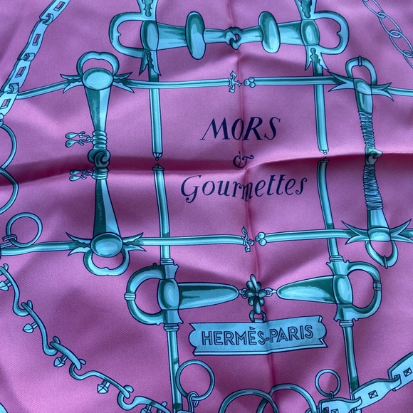 🩷Pink Hermes silk Carre 90cm large twill scarf mors & gourmettes - Picture 2 of 4